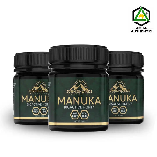 Manuka Honey MGO 550+ (EQV UMF 15.6+) | 3 Jars of 250g | Prime Bundle