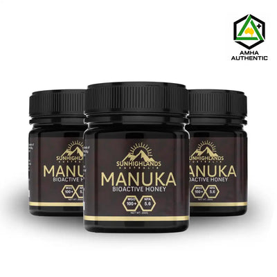 Manuka Honey MGO 100+ (EQV  UMF 5.6+) | 3 Jars of 250g | Prime Bundle