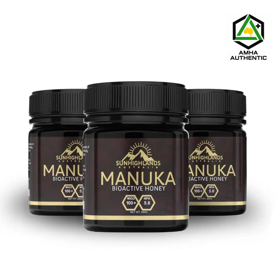 Manuka Honey MGO 100+ (EQV  UMF 5.6+) | 3 Jars of 250g | Prime Bundle