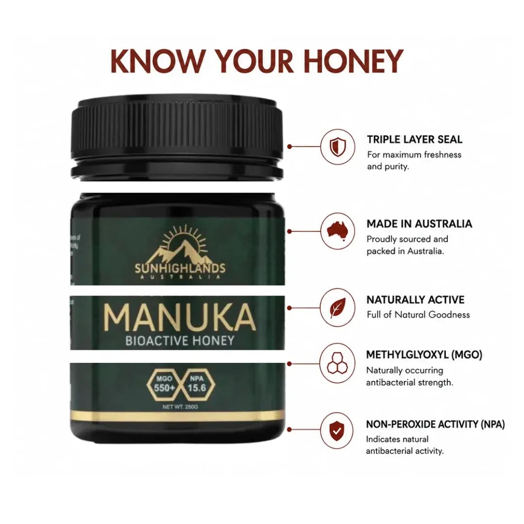 Manuka Honey MGO 550+ (EQV UMF 15.6+) | 2 Jars of 250g | Classic Bundle