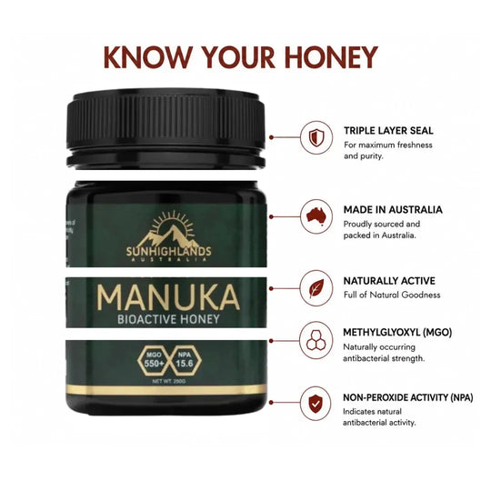 Manuka Honey MGO 550+ (EQV UMF 15.6+) | 2 Jars of 250g | Classic Bundle