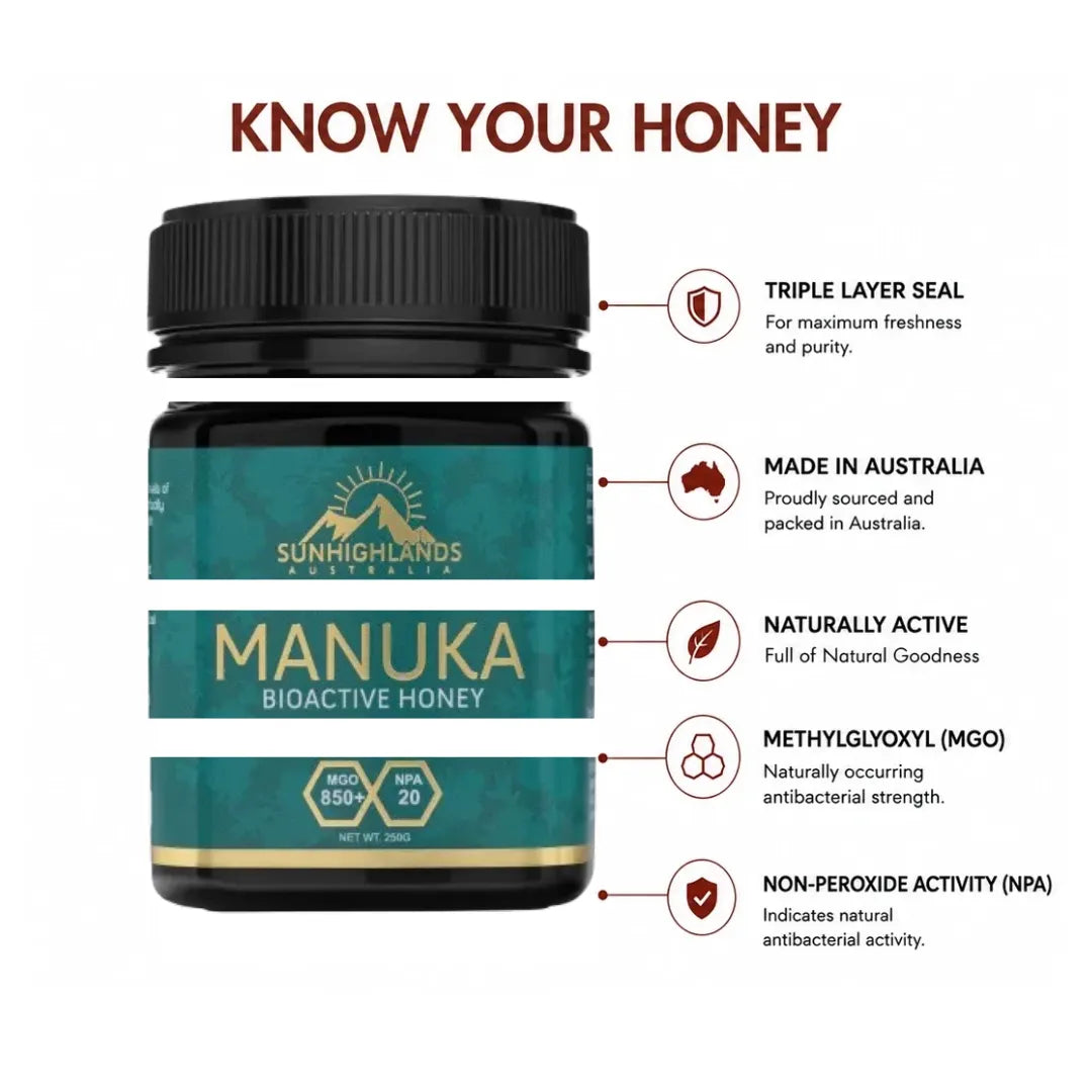 Manuka Honey MGO 850+ (EQV  UMF 20+) | 3 Jars of 250g | Prime Bundle